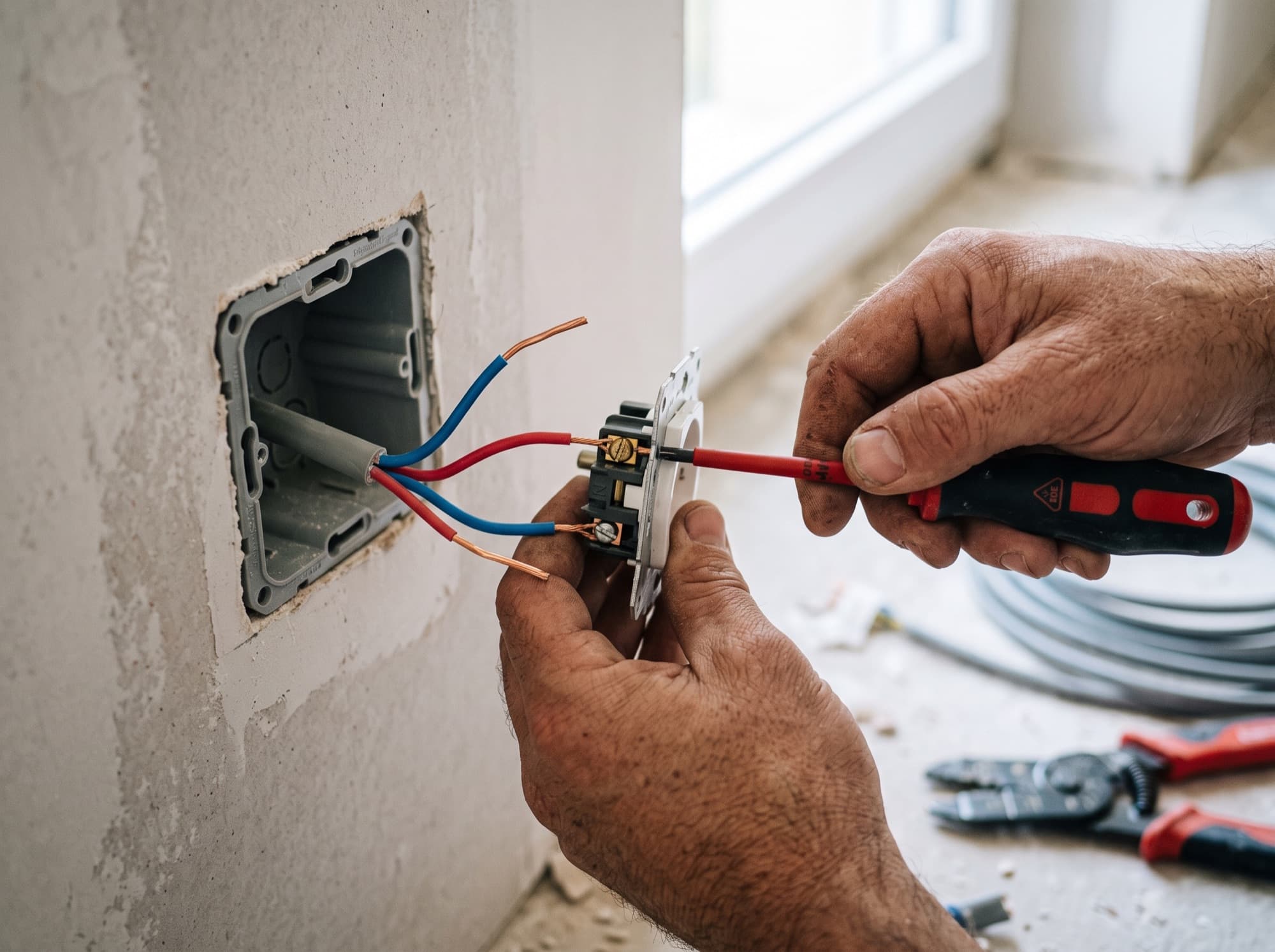 Câblage d'une prise électrique lors d'un dépannage