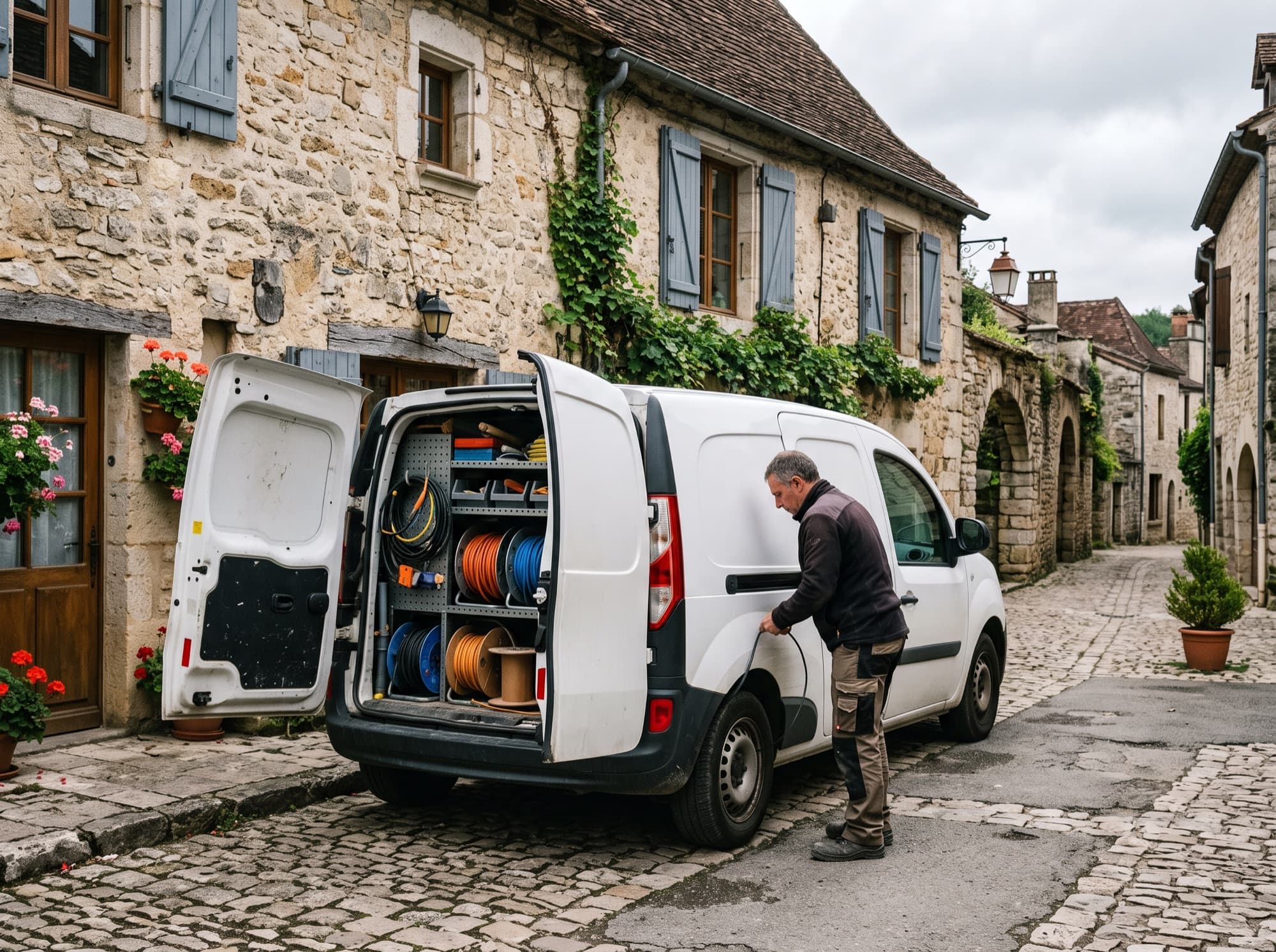 Véhicule utilitaire équipé pour les interventions d'électricité